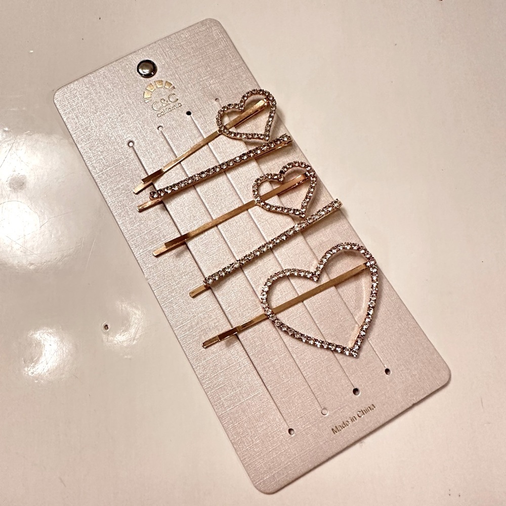 Women’s Heart Pave Diamond Fashion Hair Clips 5 Piece Set